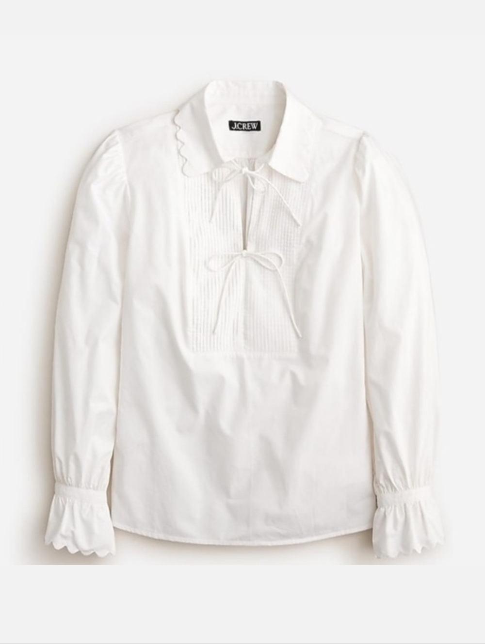 J. Crew White Pintuck Tie-Neck Blouse - Picture 3 of 9